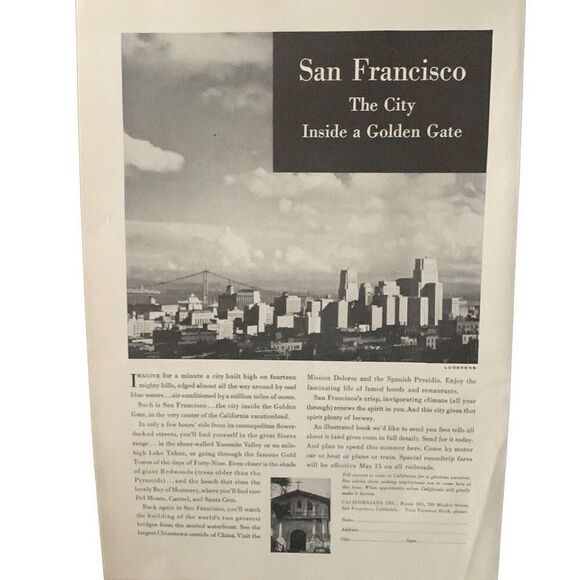 Vintage 1936 San Francisco Inside a Golden Gate Ad Advertisement - Picture 1 of 3